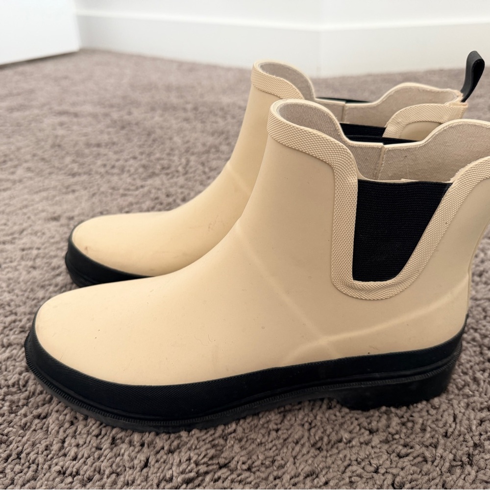 Elegant Beige Ankle Rain Boots